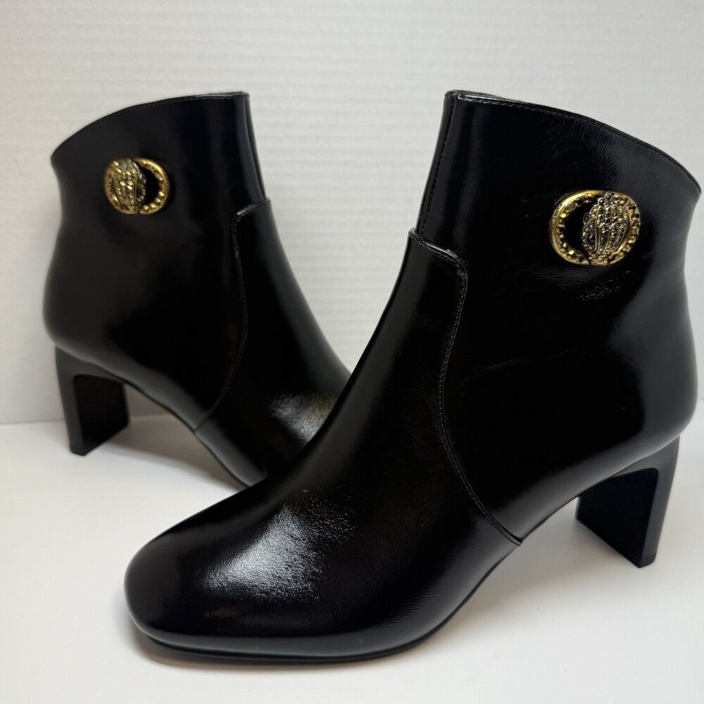 Kurt Geiger London Black Chelsea Square Toe Eagle Head Leather Booties Sz 36/6
